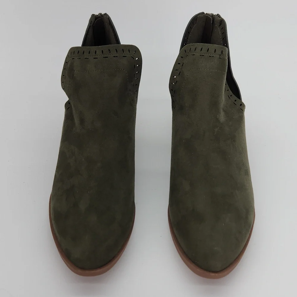 Just Fab Tommi Green Faux Suede Cutout Bootie - Zippered Heel Trendy & Versatile - Picture 3 of 12